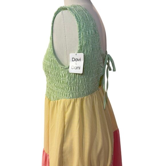 NWT Davi & Dani Colorblock Gingham Maxi Dress Tiered Sundress Medium - Picture 2 of 7